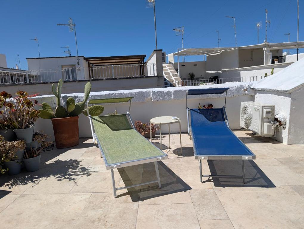 two chairs and a table on a roof at Casa RoSiLù in Monopoli