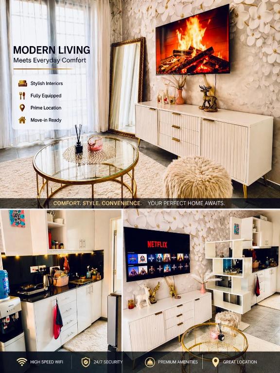 a collage of two pictures of a room with a table at KHomes Luxury Bed & Breakfast in Nairobi
