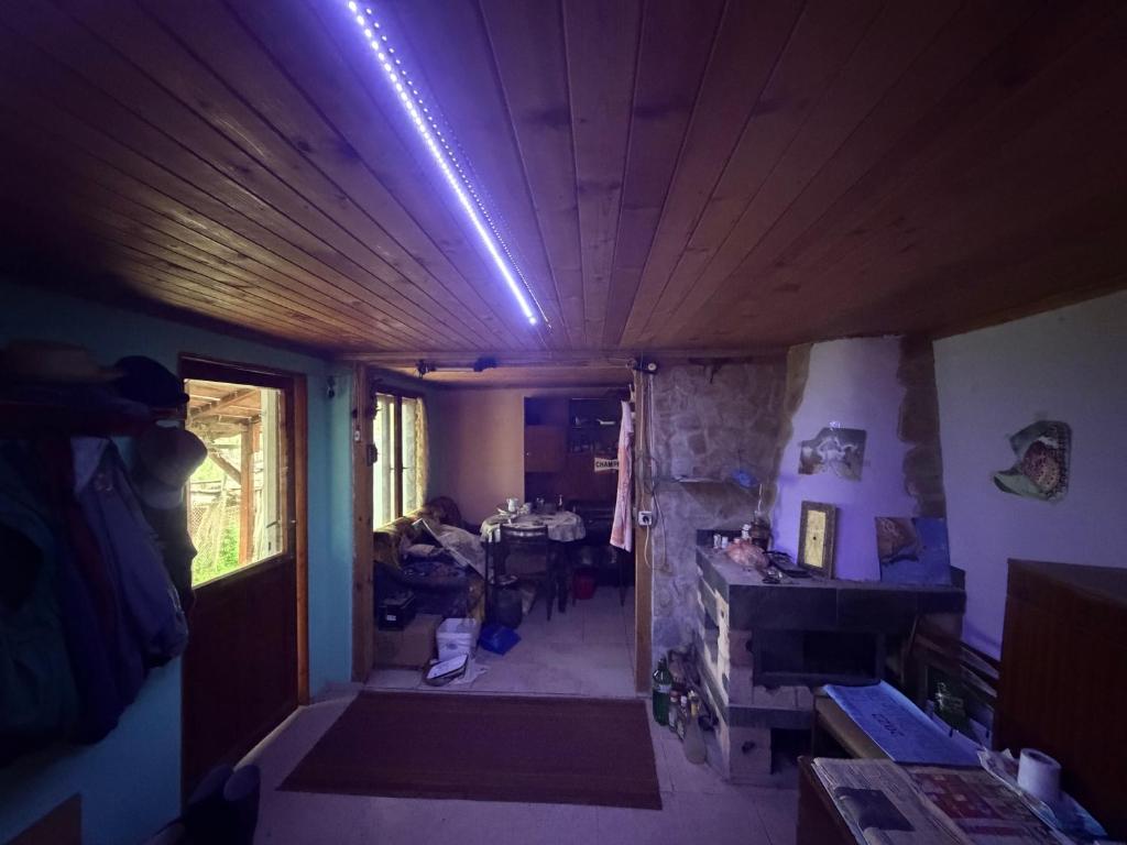 a room with a room with a person sitting at a table at Kazanlak SHELTER HOUSE ACCOMODATION 1 Room 1 Bed, No Water, WC is Outhouse, Dirt Road, Dog in the Garden, Genius Points Welcome! Къща за Подслон в Казанлък, Без Вода! in Kazanlŭk