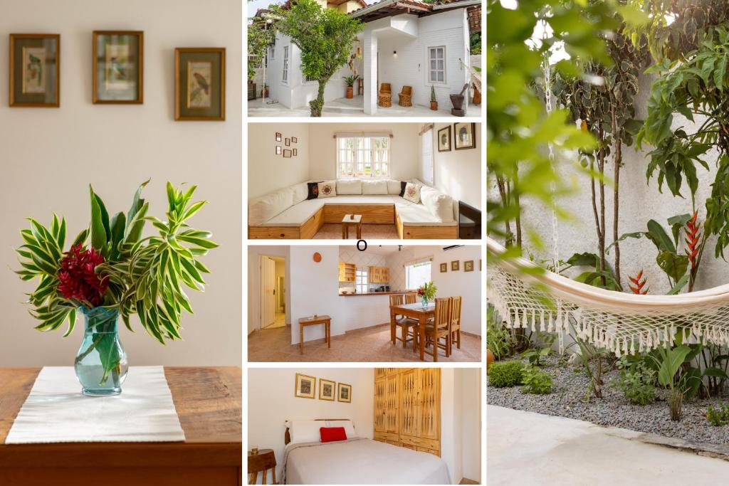 a collage of photos of a house with plants at Casa Andorinha · Centrinho de Arraial: A vida sem pressa in Arraial d'Ajuda