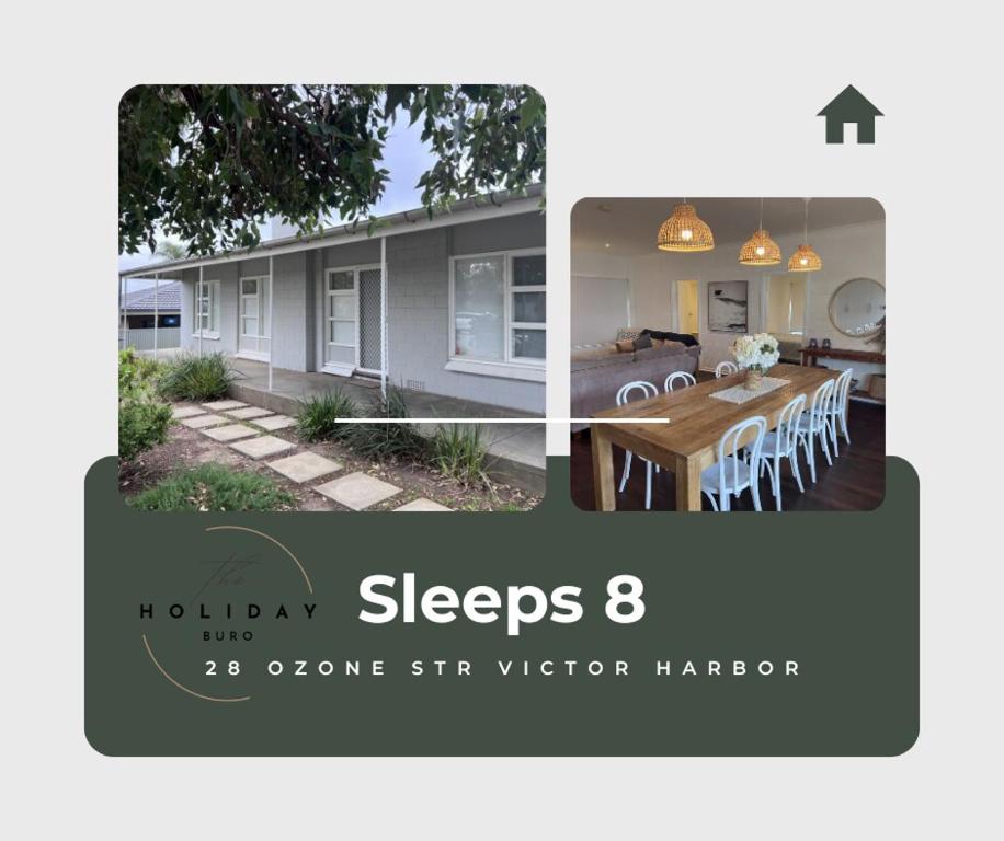 a collage of a house with a table and a dining room at 28 Ozone Victor Harbor in Victor Harbor