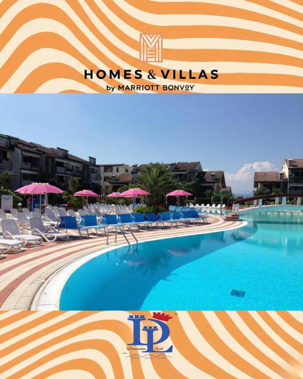 a collage of photos of a swimming pool at a hotel at H2o Green Residence with 3 pools DesenzanoLoft Official Partner Homes & Villas by Marriott Bonvoy in Desenzano del Garda