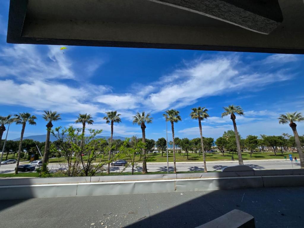 a view of palm trees in a parking lot at Suites By Jordan's Hotel in Vlorë