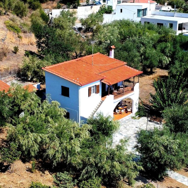 an aerial view of a house with a red roof at FantaSea Evgenia in Sampatiki