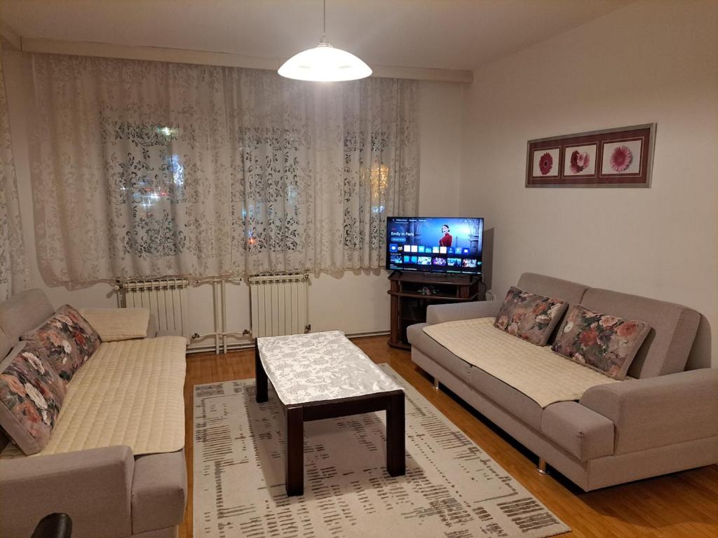 a living room with two couches and a television at Apartment in Pale in Pale