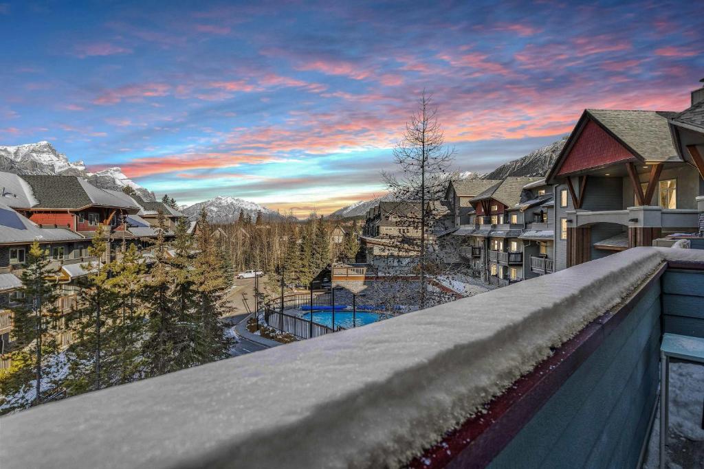 a view from the balcony of a resort at Freshly Remodeled - 2 King Beds- Breathtaking Views in Canmore