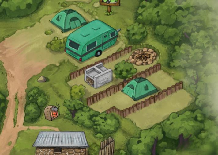 a drawing of aestead with a van and tents at Green Nomad in Hogsback