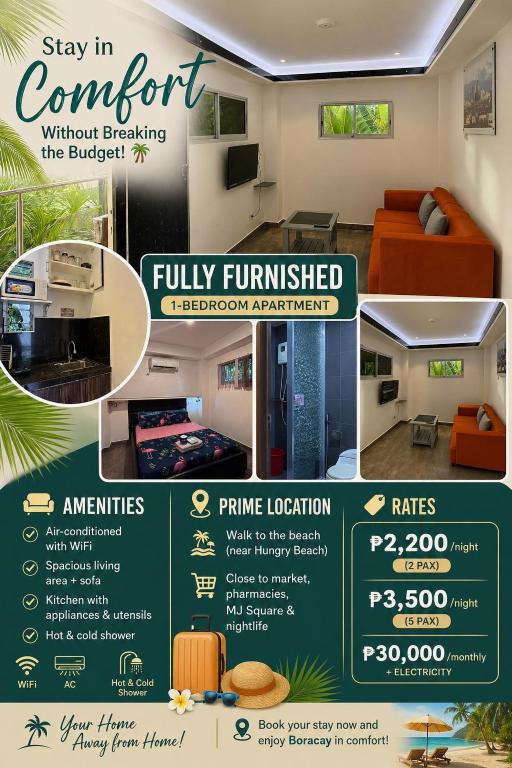 a flyer for a show in a living room at Logan Apartments in Bantayan Island
