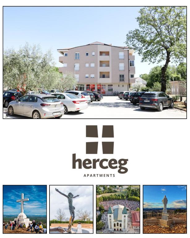 a collage of images of cars parked in a parking lot at Apartments Herceg in Međugorje
