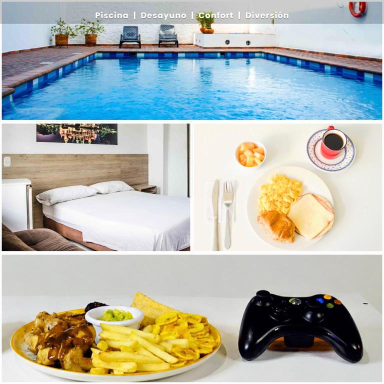 a collage of pictures of a hotel with a pool at Hotel Elimar in Girardot