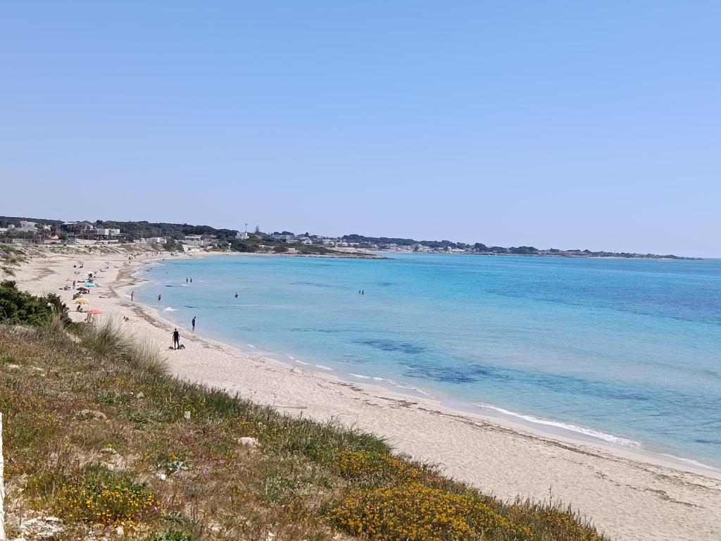 a beach with people swimming in the water at Villa tra le dune di Campomarino in Campomarino