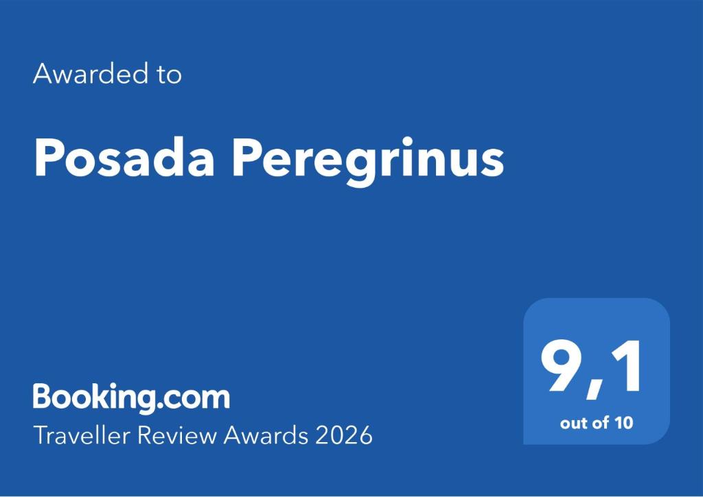 a blue rectangle with the words pascada perregius at Posada Peregrinus in Lima