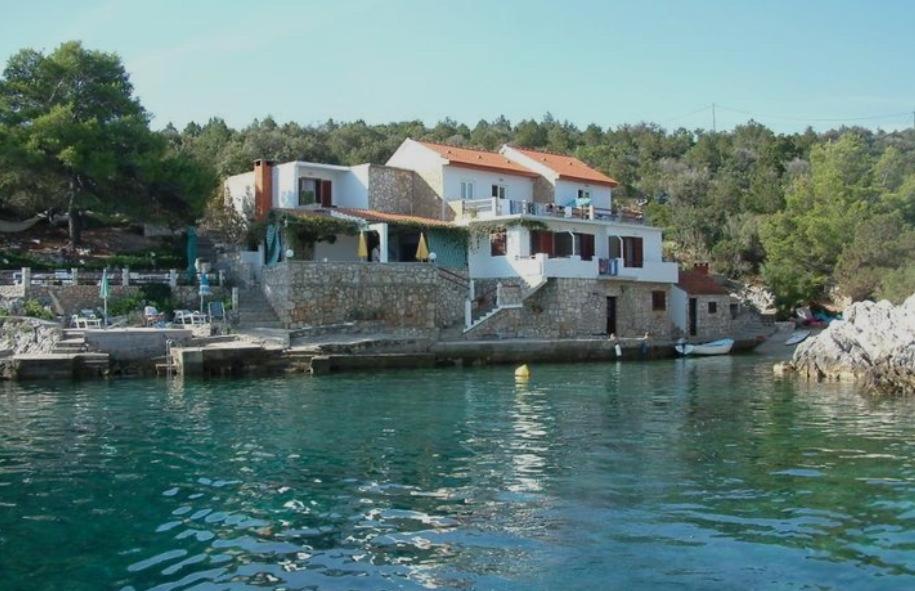 a house sitting on top of a body of water at Roso Seafront House in Selca kod Bogomolja