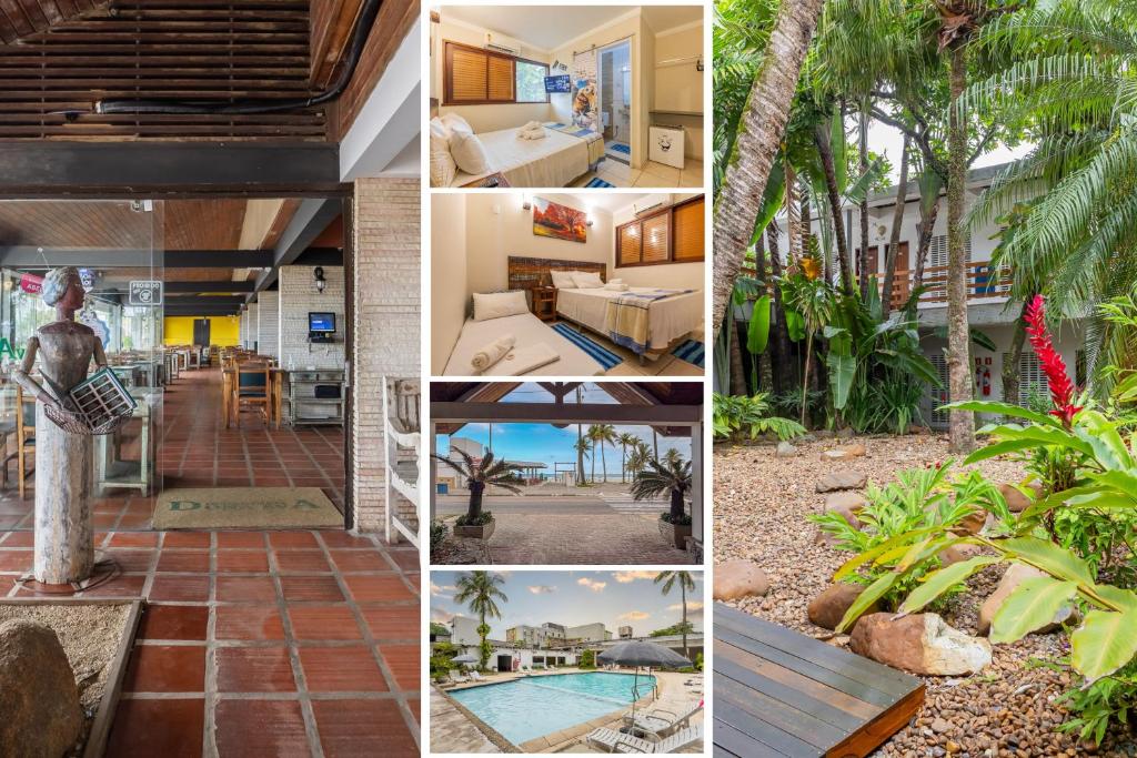 a collage of photos of a resort with a pool at Delphin Beach Hotel - Suíte 238 in Guarujá
