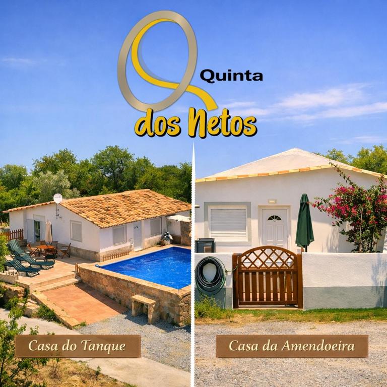 eine Collage aus zwei Bildern einer Villa und eines Hauses in der Unterkunft Quinta dos Netos in Tavira