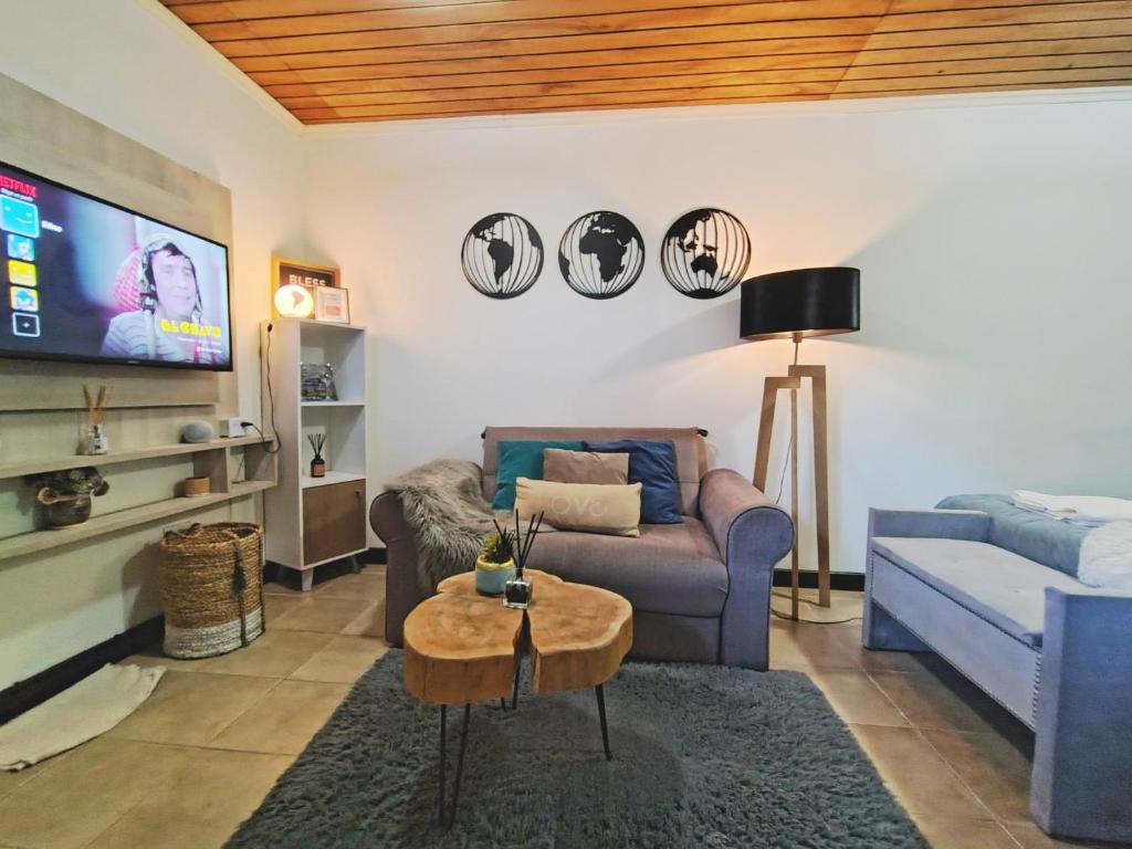 a living room with a couch and a tv at Studio Monoambiente Urbano en radar centrico,completo y funcional con Alexa in Ushuaia