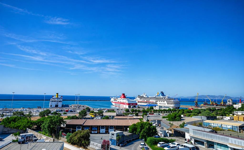 two cruise ships are docked in a harbor at City Life Port Hotel in Heraklio