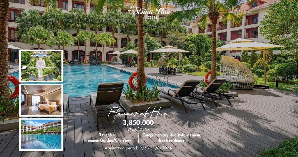 a collage of photos of a hotel with a pool at Senna Hue Hotel in Hue