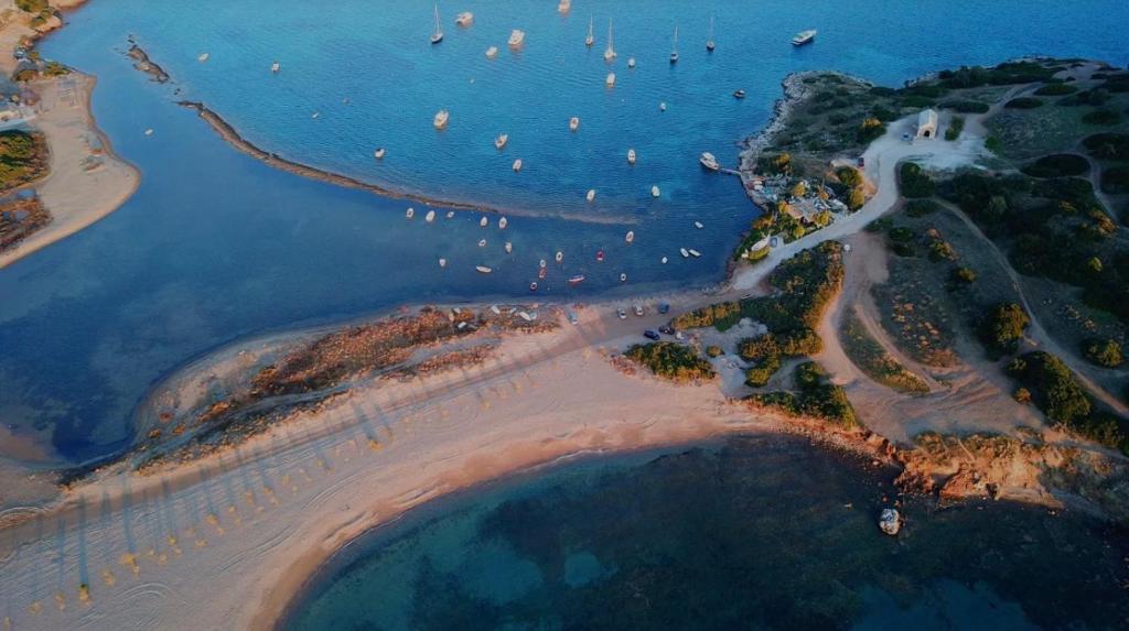 an aerial view of a beach with boats in the water at GK23 Sea View House in Anavyssos