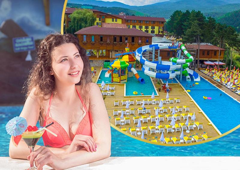 a woman sitting in a pool at a water park at SPA Hotel Elbrus in Velingrad