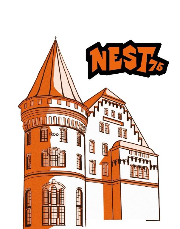 a drawing of a castle with the words nest at Nest76 in Karlsruhe