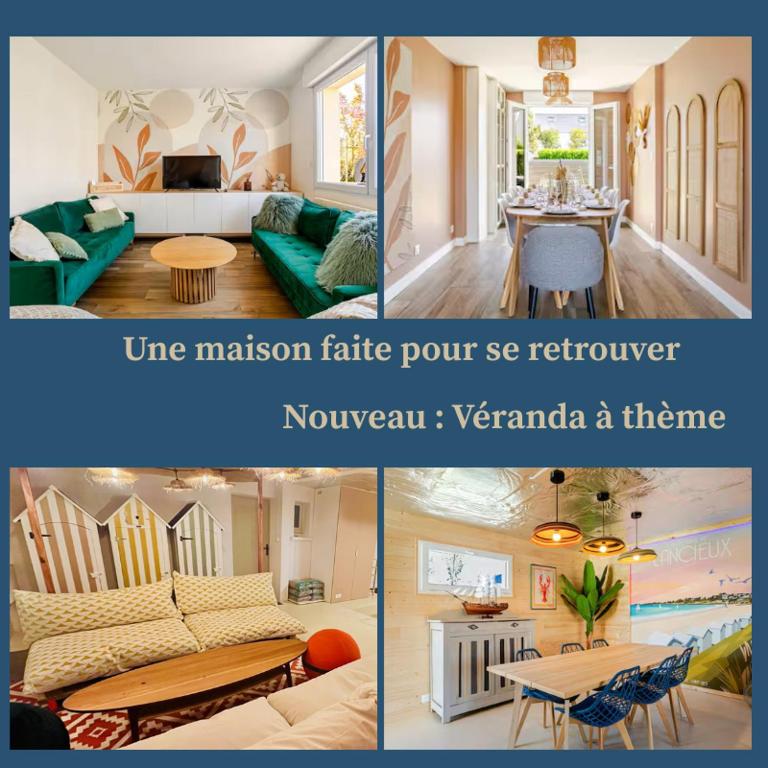 a collage of four pictures of a living room at Grande maison familiale centre ville - 2km des plages in Beaussais sur Mer