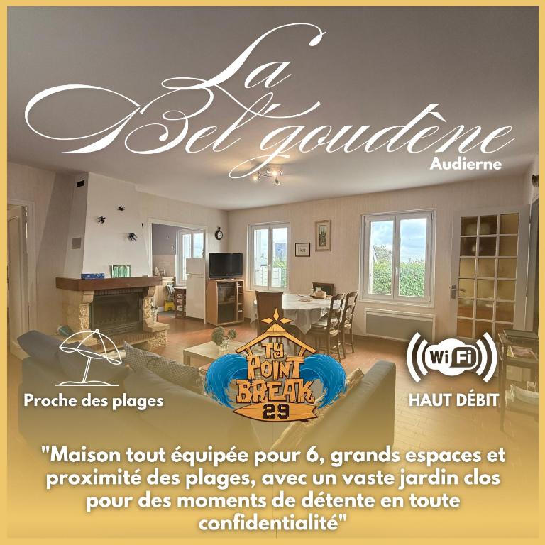 a real estate advertisement for a lot of furniture at La Bel'goudène proche des plages in Audierne