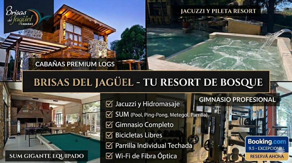 a collage of photos of a house with a pool at Cabañas Brisas del Jaguel in Santa Teresita