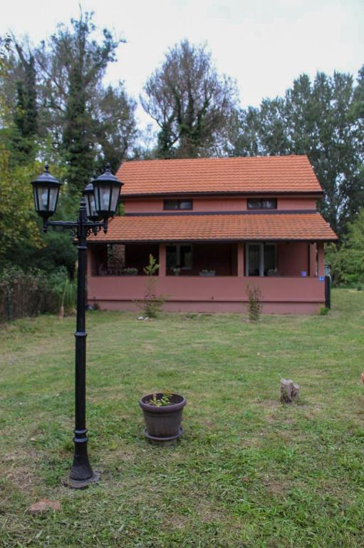 a house with a street light in front of a yard at Vikendica Drinska Flora, Loznica - Lipnički Šor in Lipnički Šor