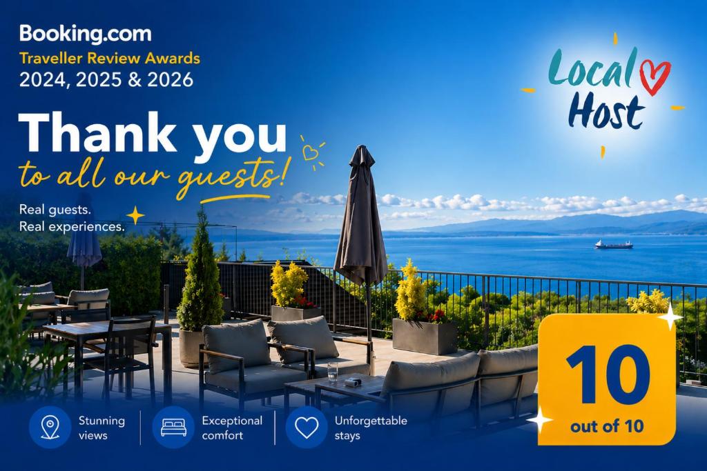 a poster for a local hot restaurant with a view of the ocean at Apartments Alba Chiara in Kastav