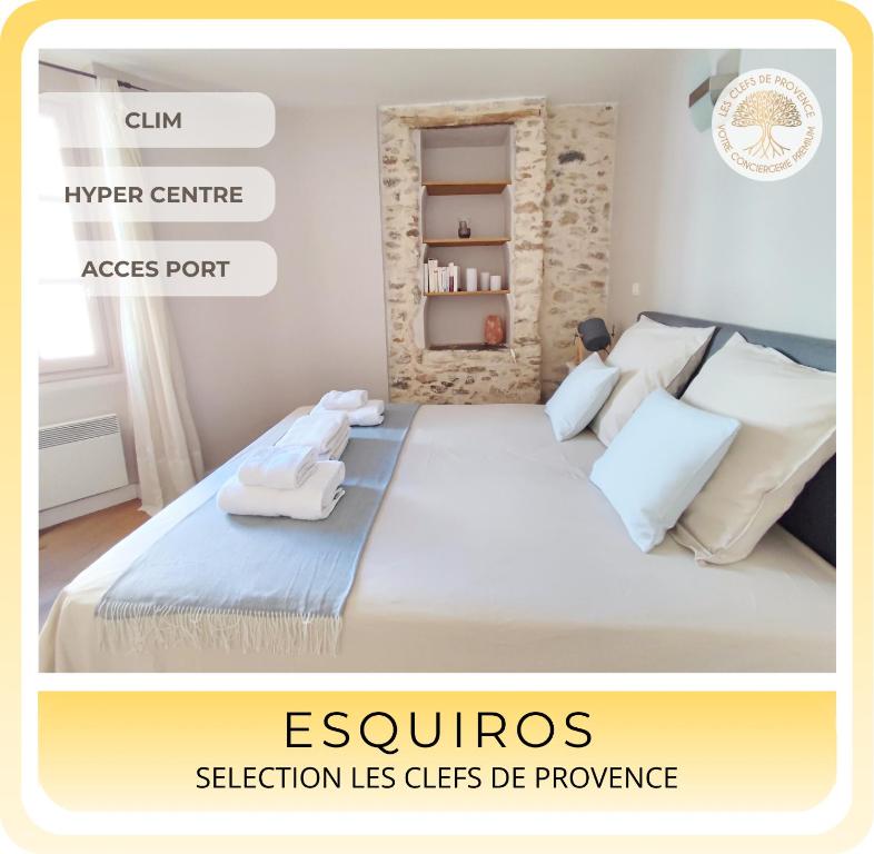 a poster of a bedroom with a bed at Esquiros in La Ciotat