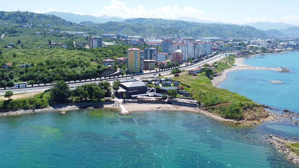 an aerial view of a city next to a river at Santana Resort Otel in Trabzon