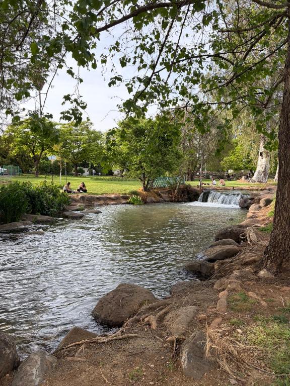 a river with a waterfall in a park at נופי דפנה in Dafna