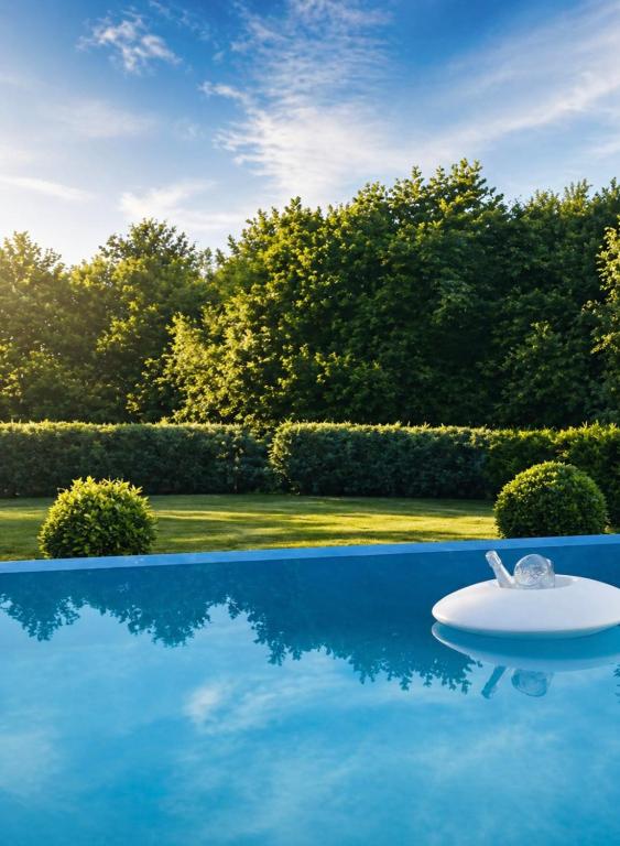 a frisbee is sitting in a swimming pool at Villa Heaven Green in Pazin