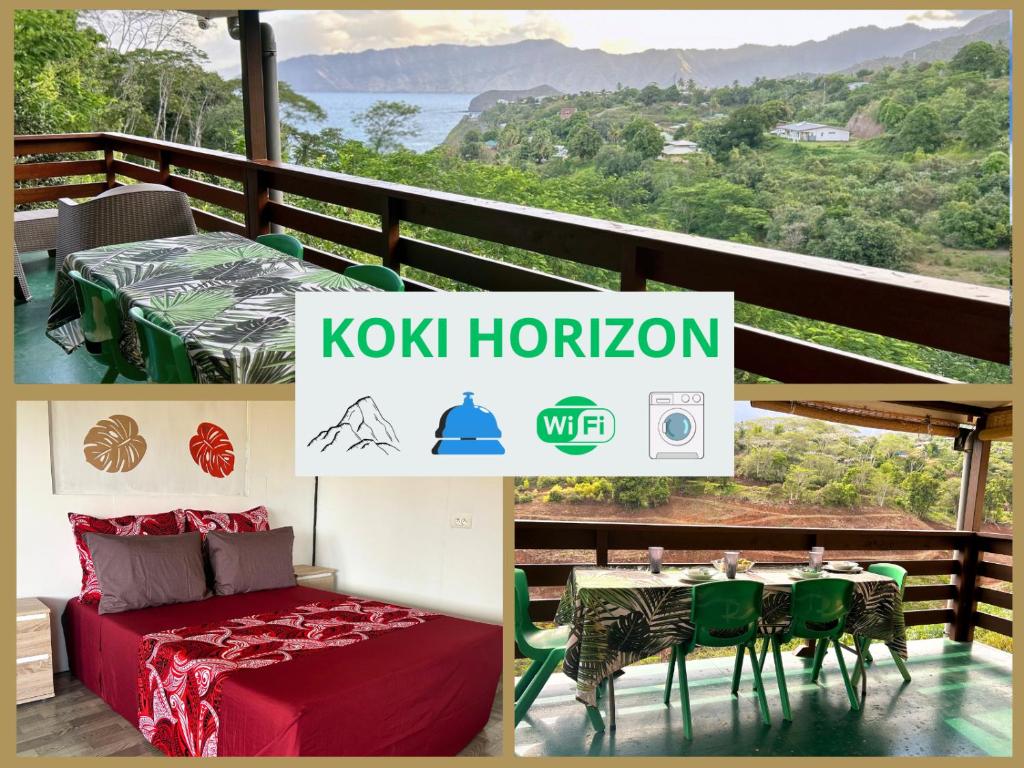 a collage of photos of a room with a table and chairs at KOKI Horizon in Atuona