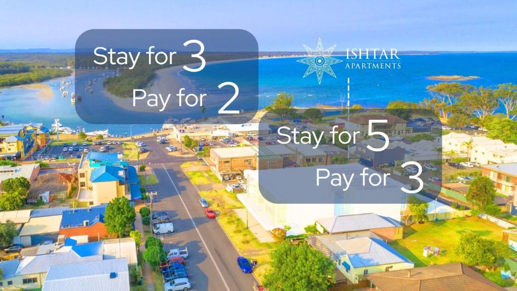 a rendering of a city with the words play for and play for at Ishtar Apartment 3 by Book Jervis Bay - Luxury Studio in Huskisson