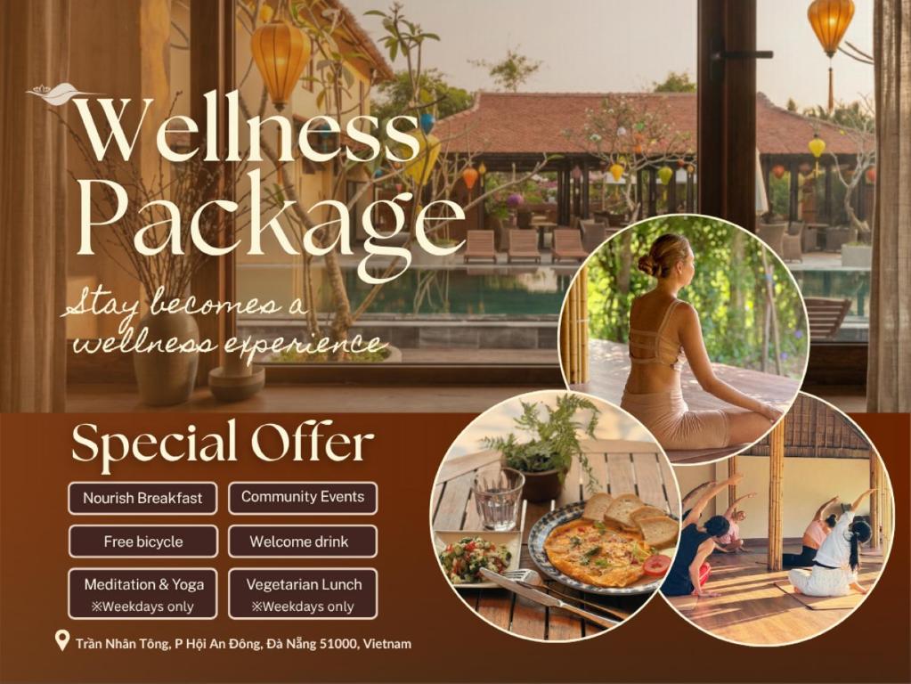 a flyer for a wellness package with a picture of a woman preparing food at B'Hoian Retreat in Hoi An