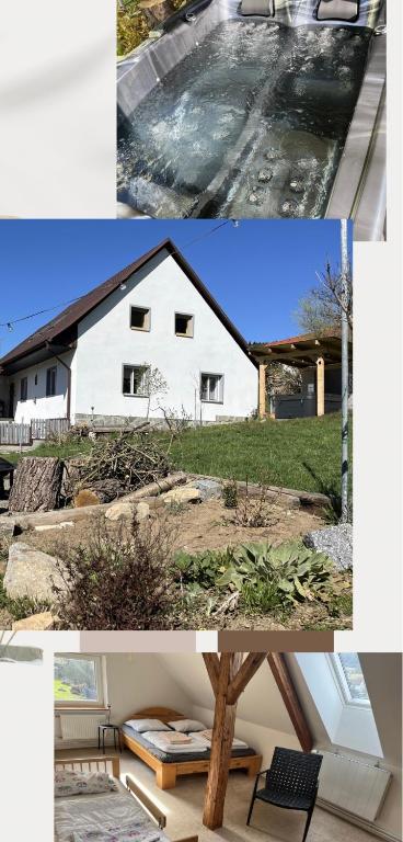 a collage of three pictures of a house at Chalupa U Lesa in Podmokly