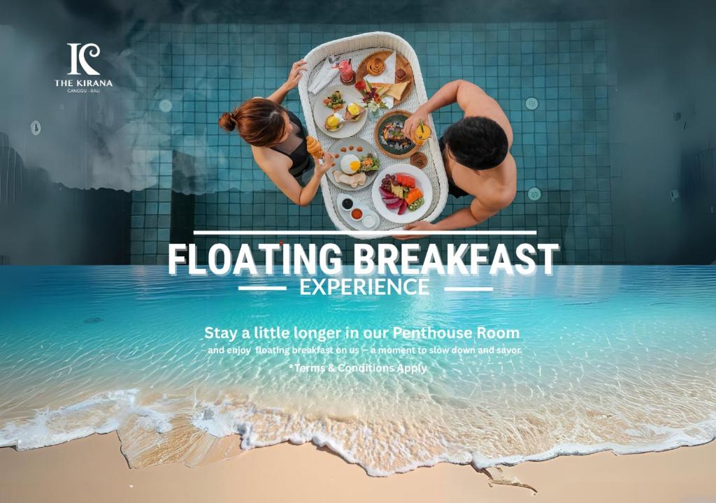 a poster for a floating breakfast experience in the ocean at The Kirana Canggu Hotel in Canggu