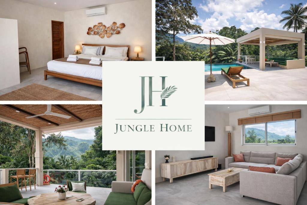 a collage of photos of a bedroom and a villa at Jungle Home in Koh Samui