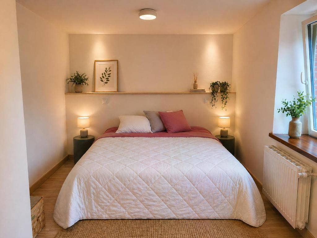 a bedroom with a large bed with two lamps at Une étape tranquille in Drefféac