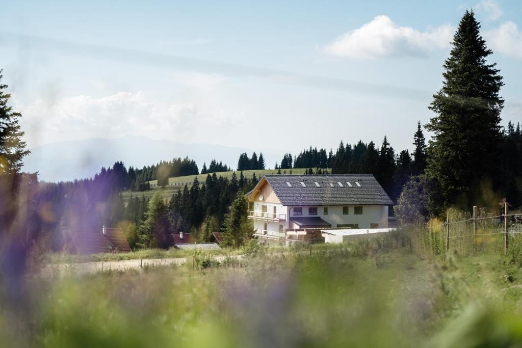 a house in the middle of a field at Weinebene Apart in Weinebene