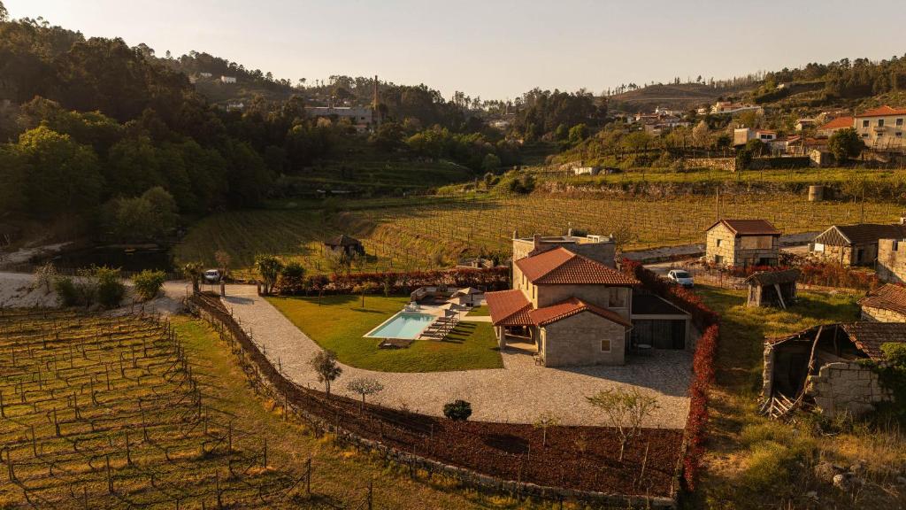 an aerial view of a house in a vineyard at Recanto de Passos - Amarante in Amarante
