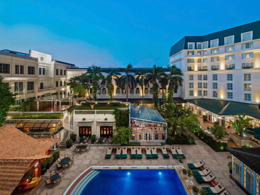 an aerial view of the courtyard of a hotel at Sofitel Legend Metropole Hanoi in Hanoi