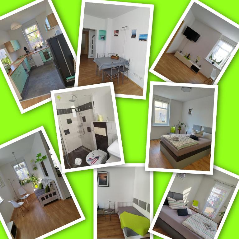 a collage of pictures of a room at Altes Forsthaus Zwenkau in Zwenkau