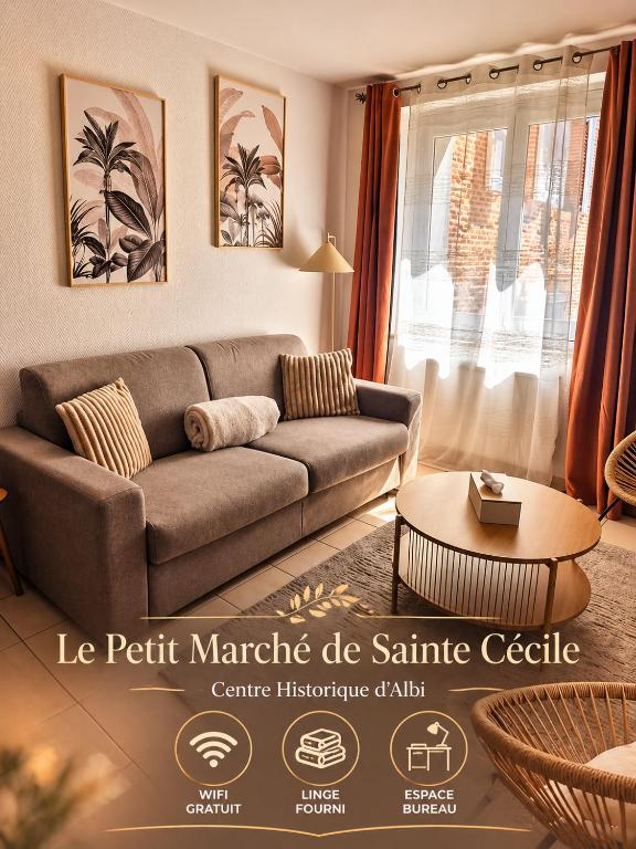 a living room with a couch and a table at Le petit marché de Sainte Cécile- Centre historique Albi in Albi