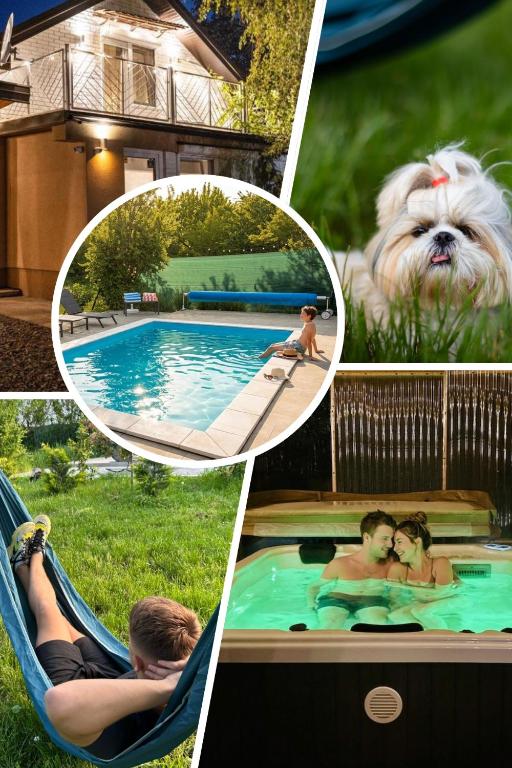 a collage of pictures of people in a swimming pool at Casa Bella Fruška Gora with HOT TUB in Velika Remeta