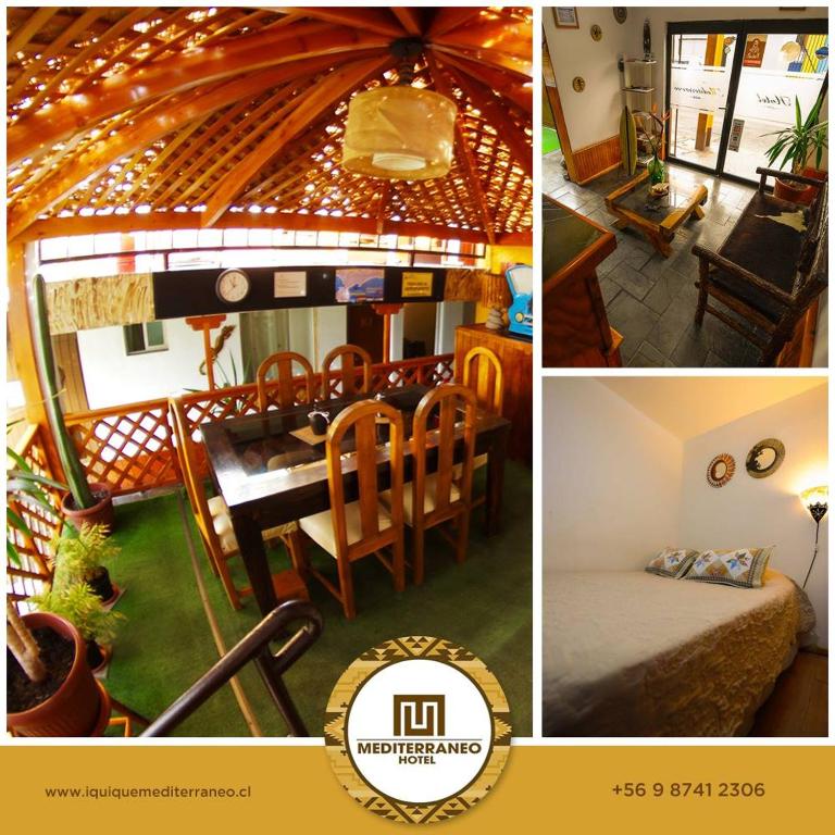 a collage of three pictures of a gazebo at Mediterraneo Hotel in Iquique