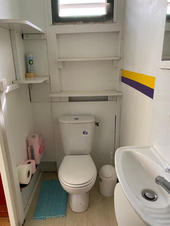 a small bathroom with a toilet and a sink at Maison créole in Lamentin