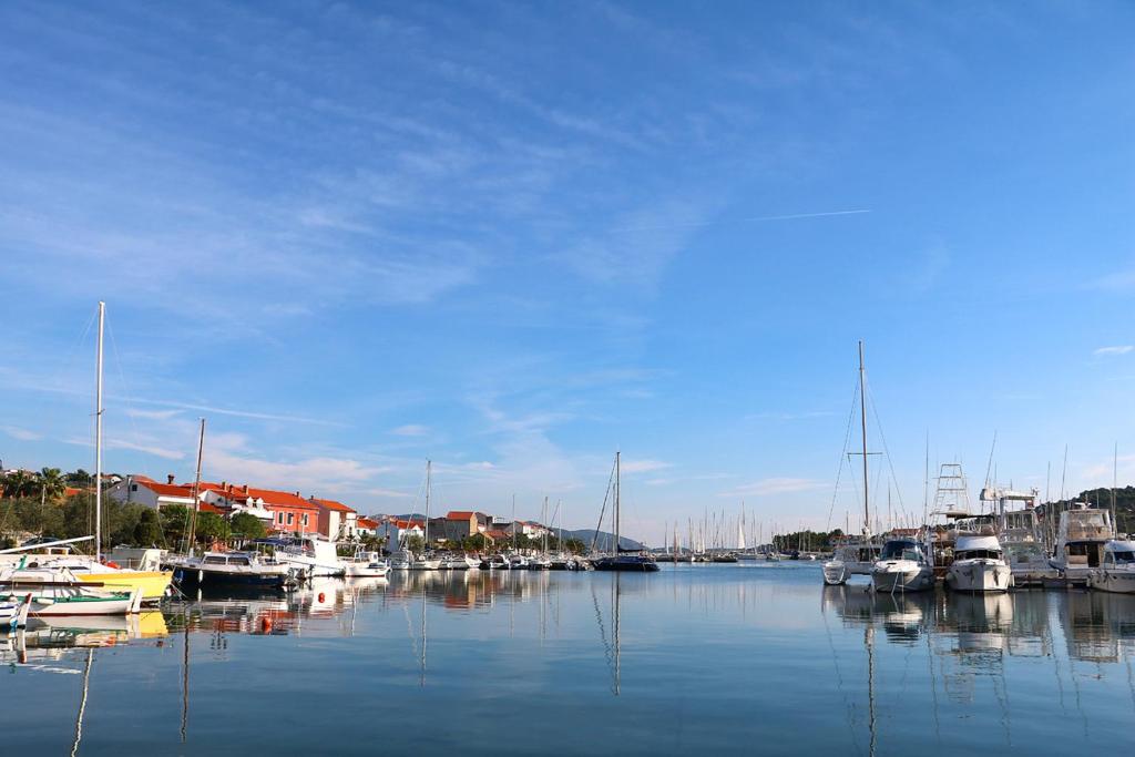 a bunch of boats are docked in a harbor at Apartment Antonio in Jezera